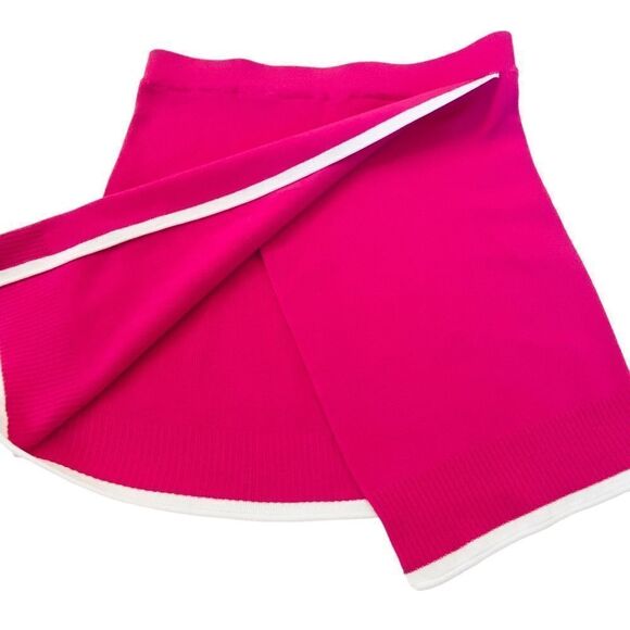 Nichole Lynel Sydney Hot Pink Contrast Trim Asymmetrical Knit Mini Skirt Sz M - Picture 3 of 11